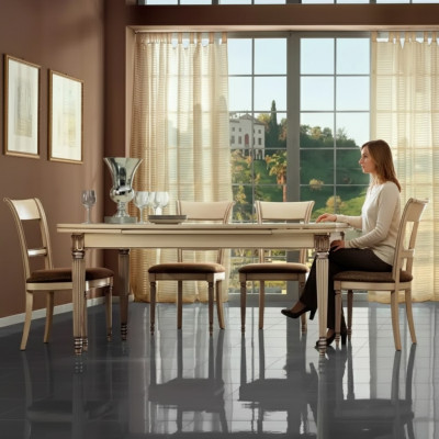 Tavolo da pranzo in stile italiano 4 sedie Tavolo e sedie in legno Design da pranzo 5 pezzi