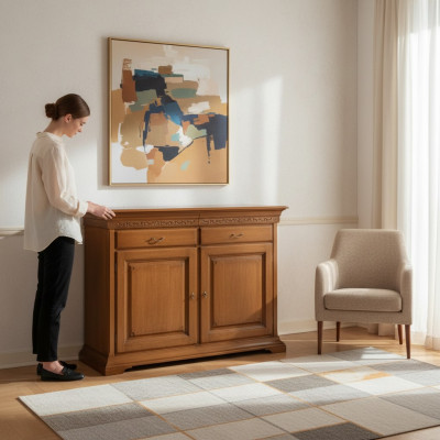 Mobili di stile italiano credenza marrone, lusso, in legno per il soggiorno.