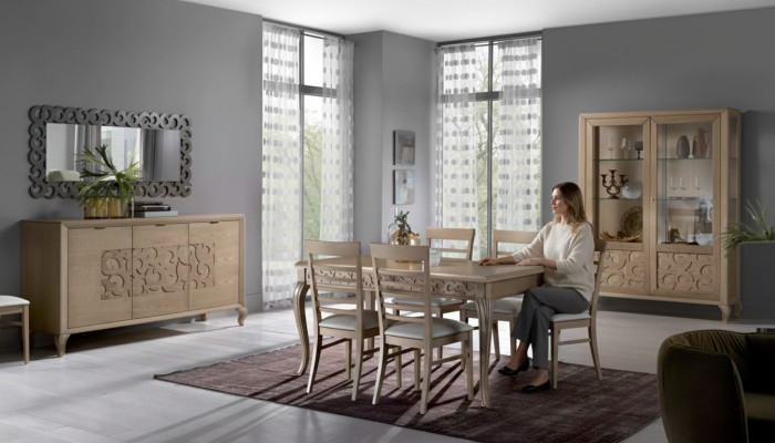 Set da pranzo design sala da pranzo Tavolo da pranzo 8 pezzi Mobili in legno Madia 4 sedie Nuovo  Set da pranzo di design per la sala da pranzo Tavolo da pranzo 8 pezzi Mobili in legno Madia 4 sedie Nuovo