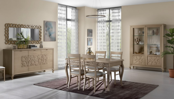 Set da pranzo design sala da pranzo Tavolo da pranzo 8 pezzi Mobili in legno Madia 4 sedie Nuovo  Set da pranzo di design per la sala da pranzo Tavolo da pranzo 8 pezzi Mobili in legno Madia 4 sedie Nuovo