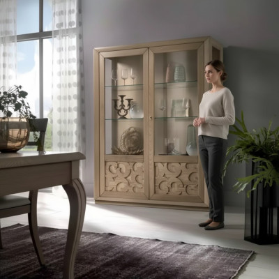 Vetrine in legno e vetro marrone per soggiorno, mobiletto nuovo