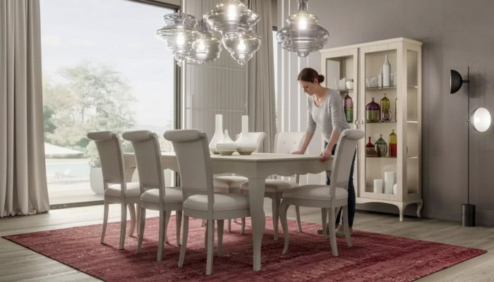 Tavolo da pranzo 6 sedie Vetrina 8 pezzi Set da pranzo Gruppo di sala da pranzo Set di mobili
