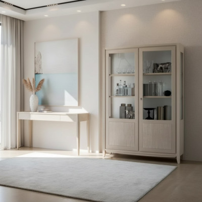 Vetrina Soggiorno Mobili Legno Vetrine Vetro Armadio Beige Madia Nuova