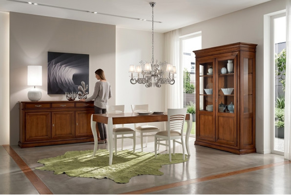 Sala da pranzo Set di mobili Tavolo Credenza Vetrina Gruppo Set da pranzo 3 pezzi Nuovo