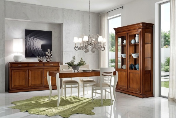 Sala da pranzo Set di mobili Tavolo Credenza Vetrina Gruppo Set da pranzo 3 pezzi Nuovo