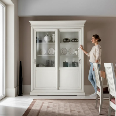Vetrina Soggiorno Mobili in Legno Vetrine Vetro Armadio Madia Bianco Nuovo