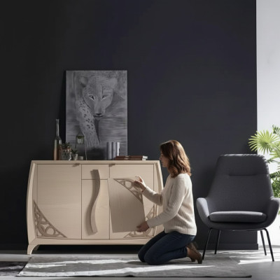 Comò Madia Armadio in Legno Beige Mobili Comodini Soggiorno Nuovi