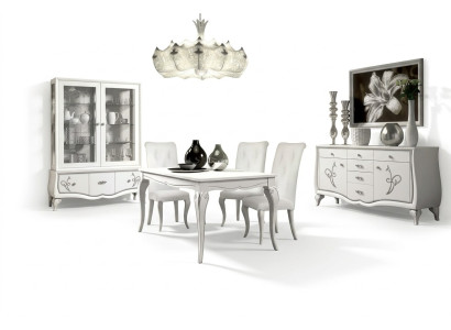 Set da sala da pranzo: tavolo da pranzo, 4 sedie, gruppo da pranzo, mobiletto, 7 pezzi.