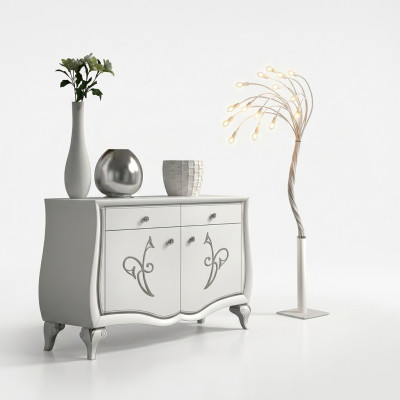 Madia cassettiera soggiorno. Comodini di lusso bianchi in legno mobile credenza.