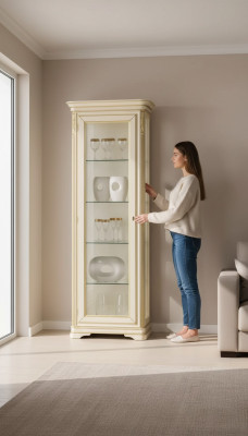 Vetrine Soggiorno Beige Armadietto Vetrina Mobile Classico