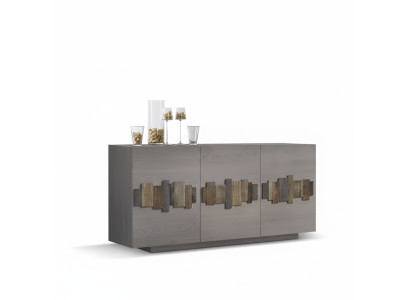 Comò credenza in legno massello mobile cassettiera grigia
