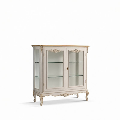 Vetrina di vetro di lusso bianca, vetrina, mobili classici italiani.