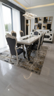 Grande set da sala da pranzo, elegante tavolo da pranzo con 4 sedie, nuovo elegante set.