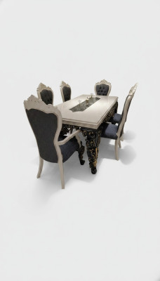 Grande set da sala da pranzo, elegante tavolo da pranzo con 4 sedie, nuovo elegante set.