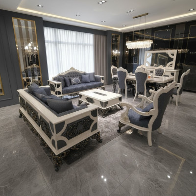 Moderno set soggiorno di 4 pezzi Eleganti 2 divani Poltrona designer Nuovo
