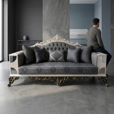 Divano a 3 posti di lusso Sofà nobile Sofà elegante Soggiorno Art Deco Nuovo