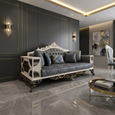 Divano a 3 posti di lusso Sofà nobile Sofà elegante Soggiorno Art Deco Nuovo