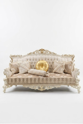 Elegante divano a 3 posti di stile elegante in tessuto beige per il soggiorno. Nuovo.