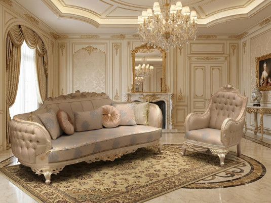 Sofà di lusso elegante a 3 posti in stile lussuoso per il soggiorno, poltrona in legno di alta qualità nuova.