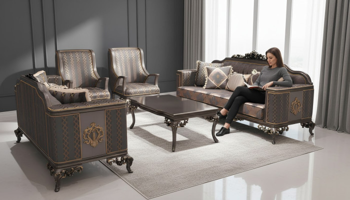 Set divano soggiorno di lusso 3 + 3 posti Moderno divano Elegante soggiorno Set lussuoso divano soggiorno 3 + 3 posti Divano moderno Soggiorno elegante