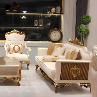 Set di divani elegante per il soggiorno, composto da divano e 2 poltrone, di lusso.