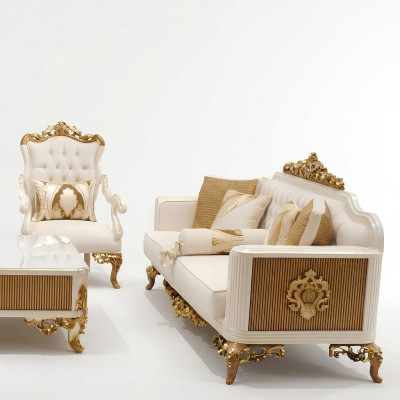 Set di divani elegante per il soggiorno, composto da divano e 2 poltrone, di lusso.