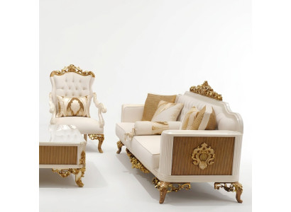 Set di divani elegante per il soggiorno, composto da divano e 2 poltrone, di lusso.