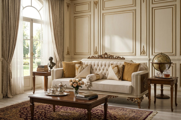 Sofà di lusso a 3 posti Mobili da soggiorno Elegante divano a 3 posti in tessuto beige