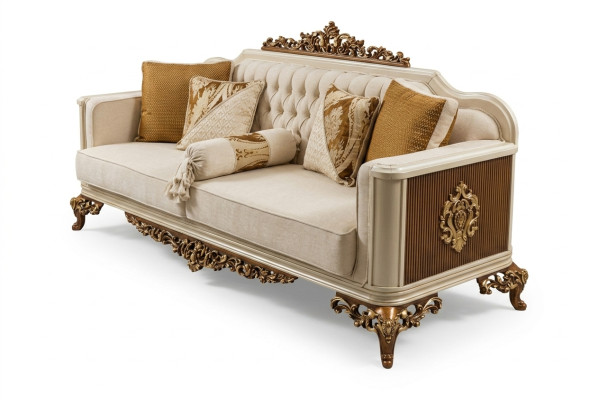 Sofà di lusso a 3 posti Mobili da soggiorno Elegante divano a 3 posti in tessuto beige