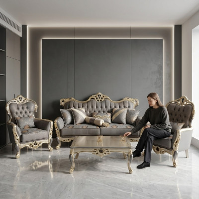 Set da divano moderno 3 posti, 2 poltrone, tavolino da salotto, set da soggiorno