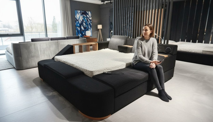 Mobili colorati per la camera da letto con letti neri moderni e colorati.