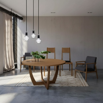 Tavolo rotondo in legno per la cucina in stile moderno marrone da 140 cm.