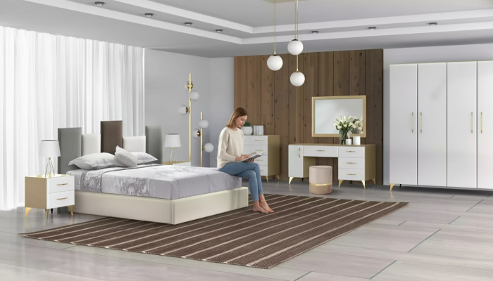 Set camera da letto Letto 2x Comodino Comò 7 pezzi Design di lusso