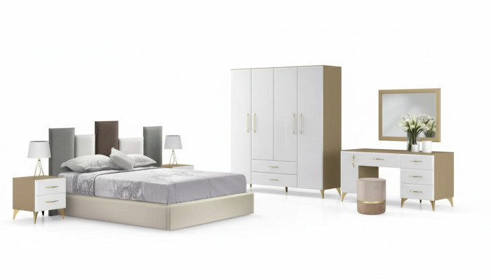 Set camera da letto Letto 2x Comodino Comò 7 pezzi Design di lusso