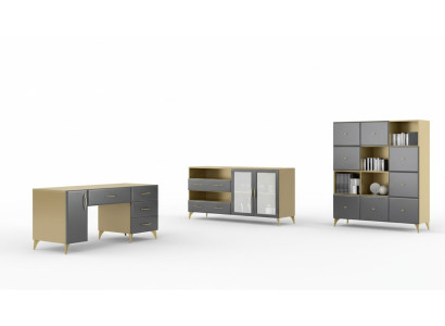 Set da soggiorno scrivania, credenza, libreria 3 pezzi. Tavolo mobili in legno