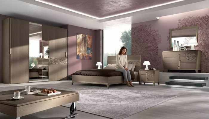 Camera da letto Letto 2x Comodino Design 6 pezzi Set completo marrone 6 pezzi