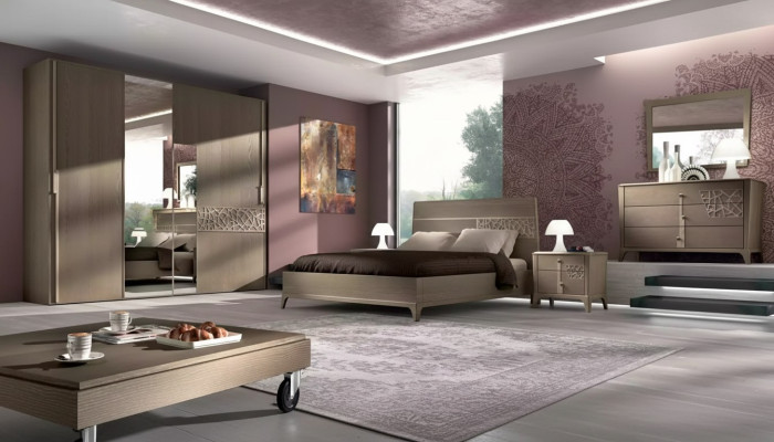 Camera da letto Letto 2x Comodino Design 6 pezzi Set completo marrone 6 pezzi