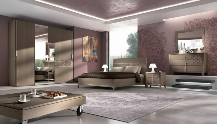 Camera da letto Letto 2x Comodino Design 6 pezzi Set completo marrone 6 pezzi