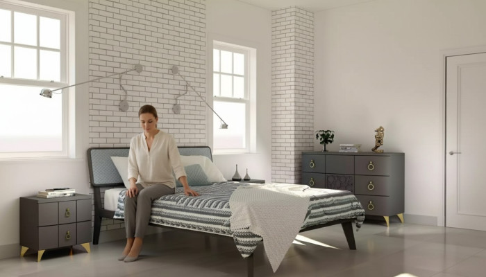 Camera da letto Set Letto di lusso 2 comodini Design grigio 3 pezzi Comò