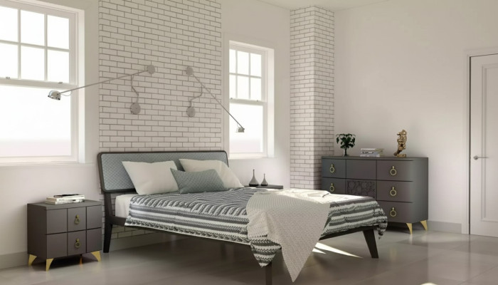 Camera da letto Set Letto di lusso 2 comodini Design grigio 3 pezzi Comò