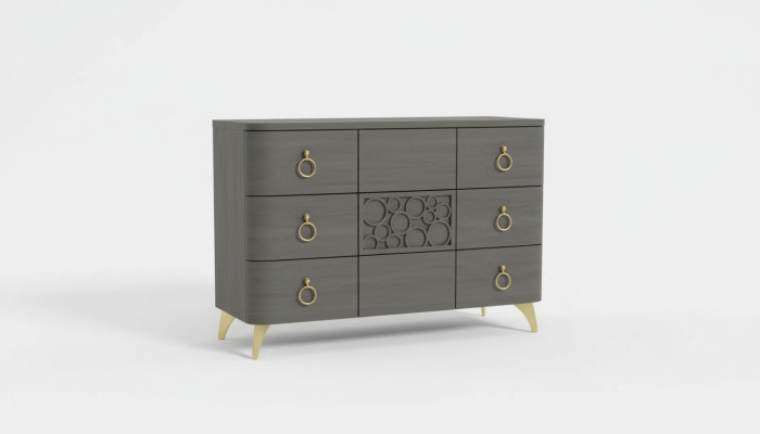 Camera da letto Set Letto di lusso 2 comodini Design grigio 3 pezzi Comò
