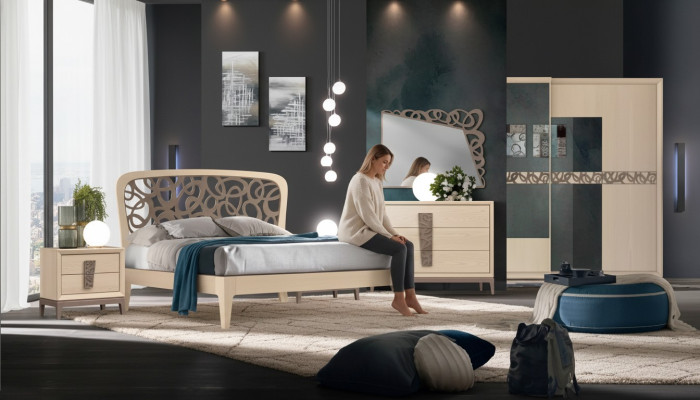 Camera da letto Set Letto 2 Comodini Armadio Design di lusso nuovo 6 pezzi