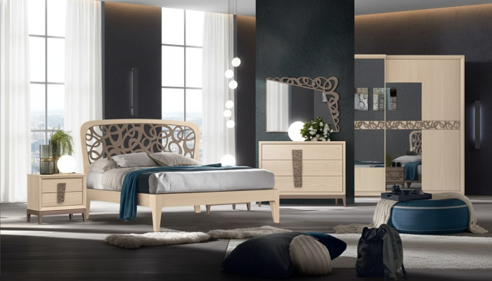 Camera da letto Set Letto 2 Comodini Armadio Design di lusso nuovo 6 pezzi