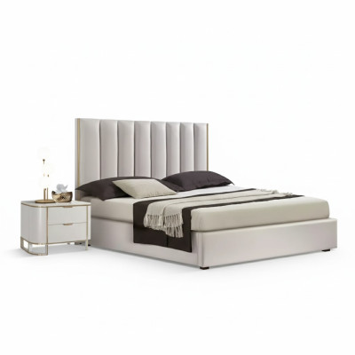Set camera da letto lussuosa con letto 2 comodini design nuovo bianco 3 pezzi moderno.