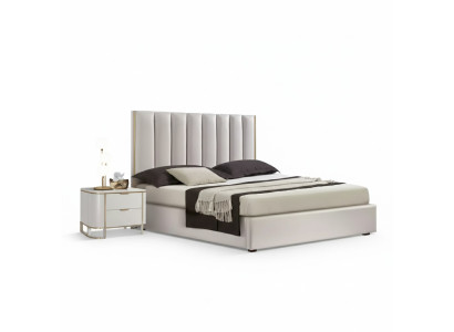 Set camera da letto lussuosa con letto 2 comodini design nuovo bianco 3 pezzi moderno.