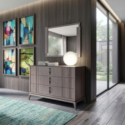 Set da camera da letto di lusso, comò specchio design credenza marrone 2 pezzi in legno