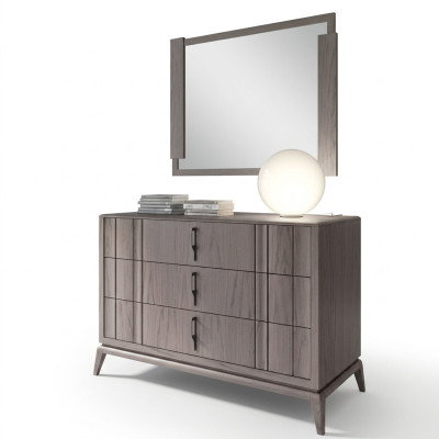 Set da camera da letto di lusso, comò specchio design credenza marrone 2 pezzi in legno