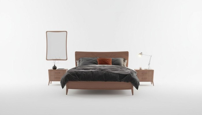 Set da camera da letto Letto di lusso 2 comodini Design nuovo marrone 3 pezzi Moderno