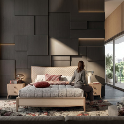Set da camera da letto Letto 2 comodini Design di lusso nuovo 3 pezzi Moderno Legno