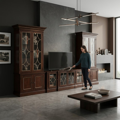 Set soggiorno 2x vetrina supporto TV tavolino Set mobili moderni